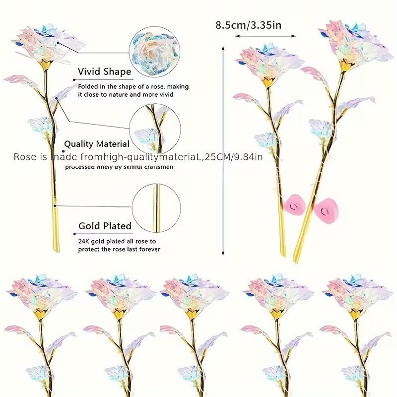 10pcs Galaxy Rose Gold Foil Roses – Artificial Crystal Flowers Romantic Gift for Her