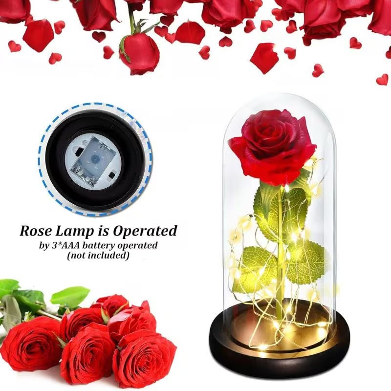 Eternal Rose in Glass Dome with LED Light – Artificial Silk Rose Gift for Her – Perfect for Special Occasions