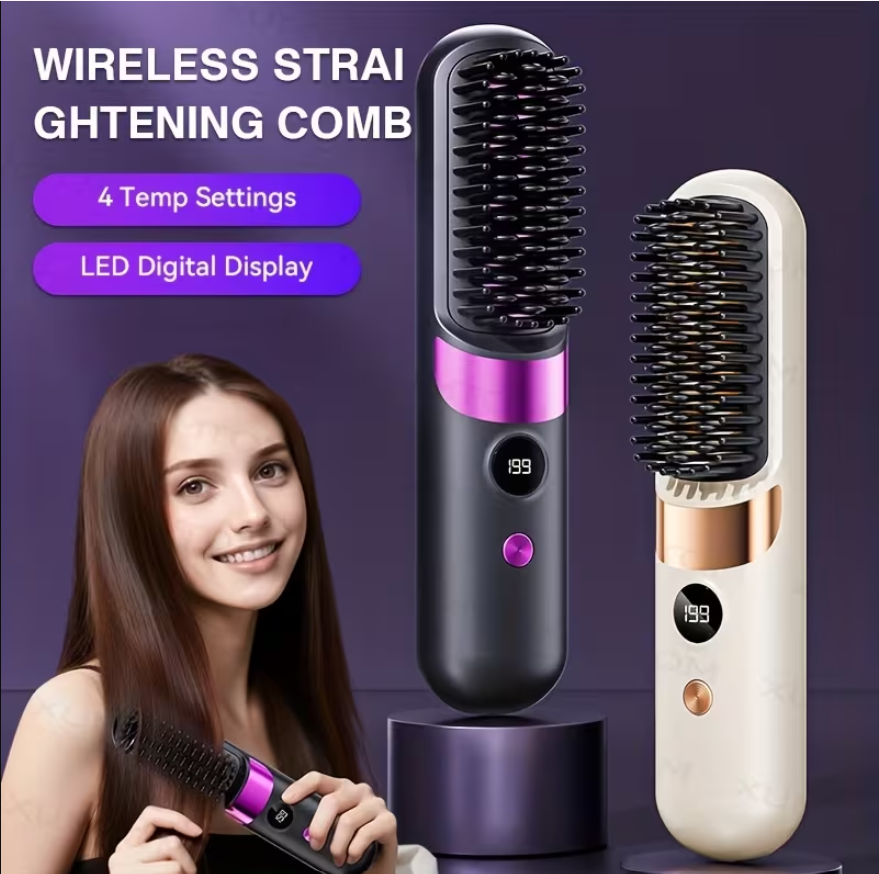 2 in 1 Hair Straightener Brush & Curling Iron – 4 Temperature Settings with LED Display