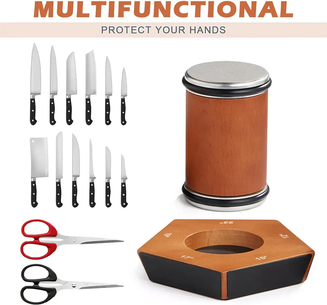 EdgeMaster™ Knife Sharpener Kit with Magnetic Wood Base