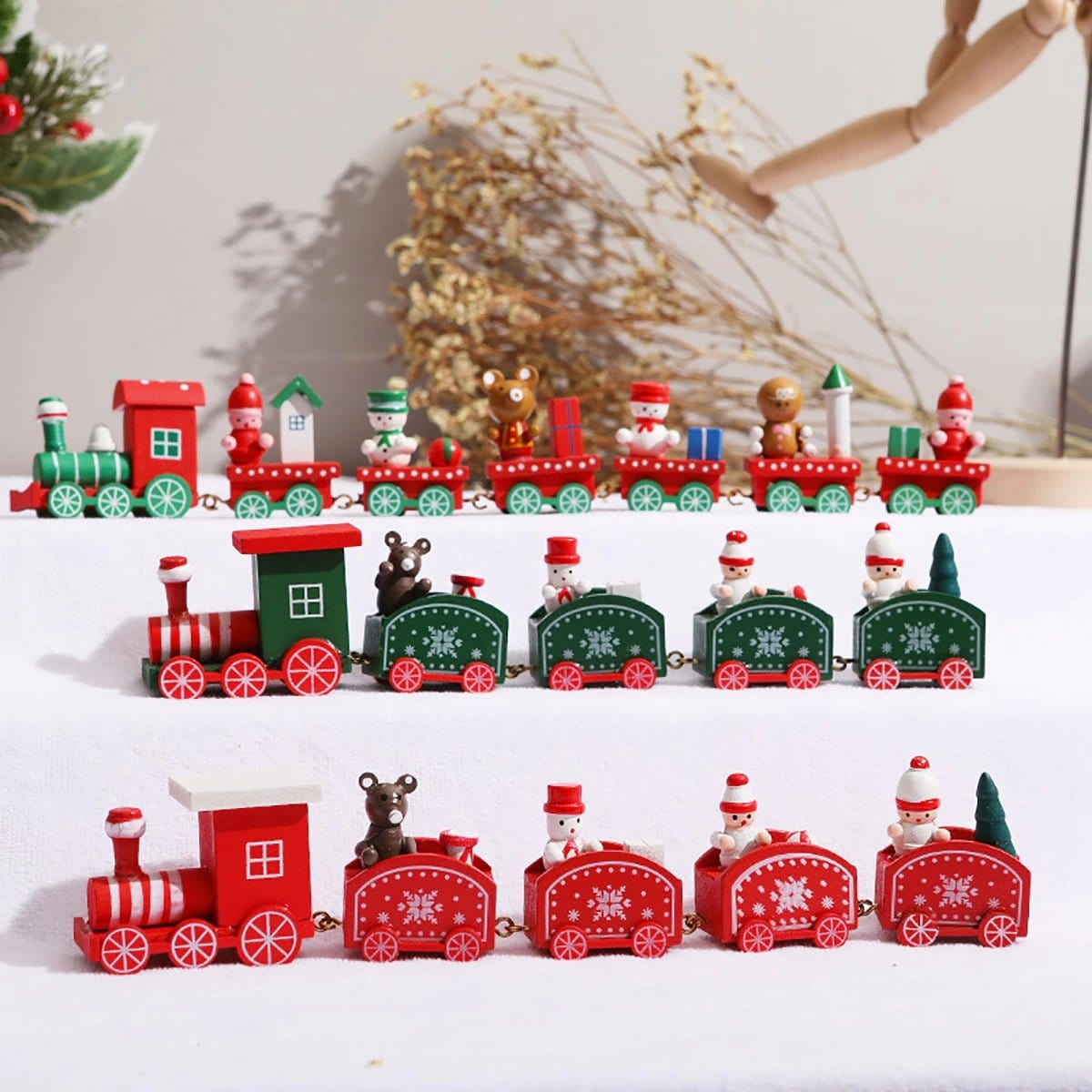 Christmas Wooden Train Decoration Ornament Set