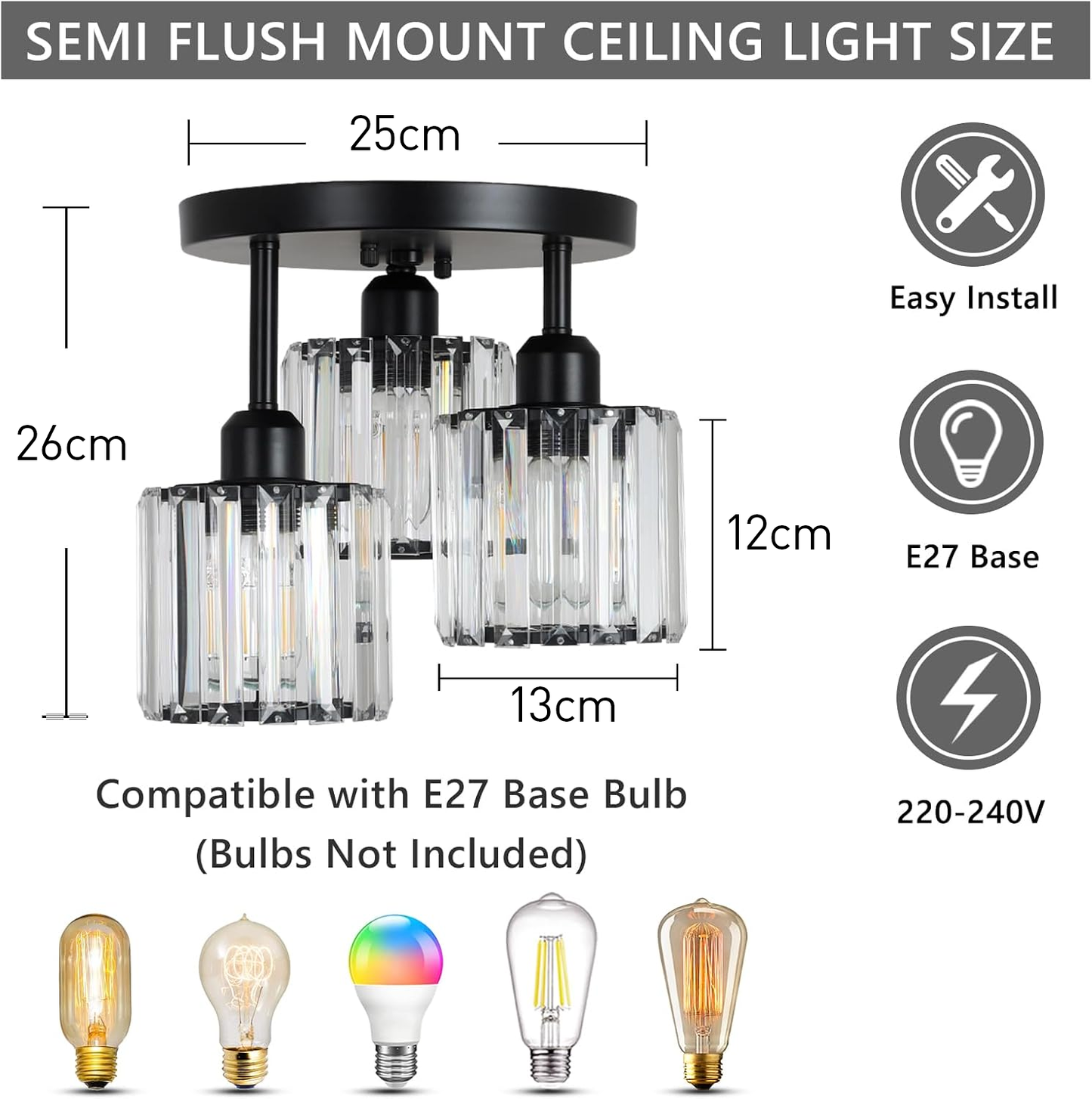 Crystaléa™ Elegant Modern Crystal Semi-Flush Ceiling Light