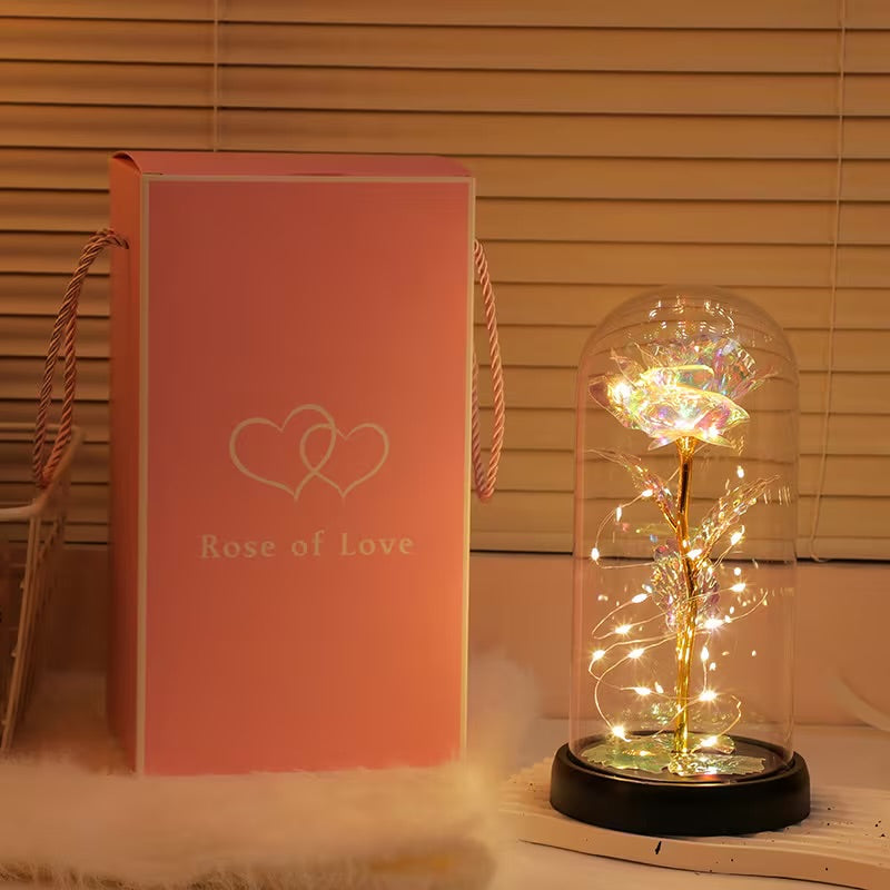 Galaxy Glass Rose with LED Light – Foil Flower Gift for Her - Perfect for Special Occasions