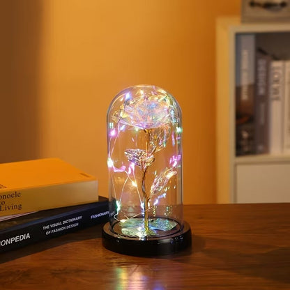 Galaxy Glass Rose with LED Light – Foil Flower Gift for Her - Perfect for Special Occasions
