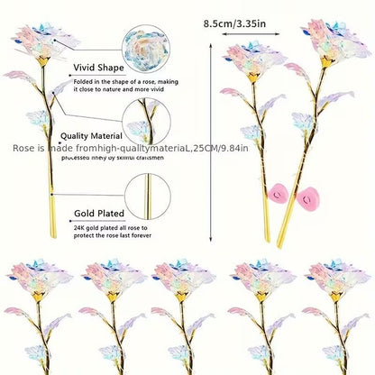 10pcs Galaxy Rose Gold Foil Roses – Artificial Crystal Flowers Romantic Gift for Her