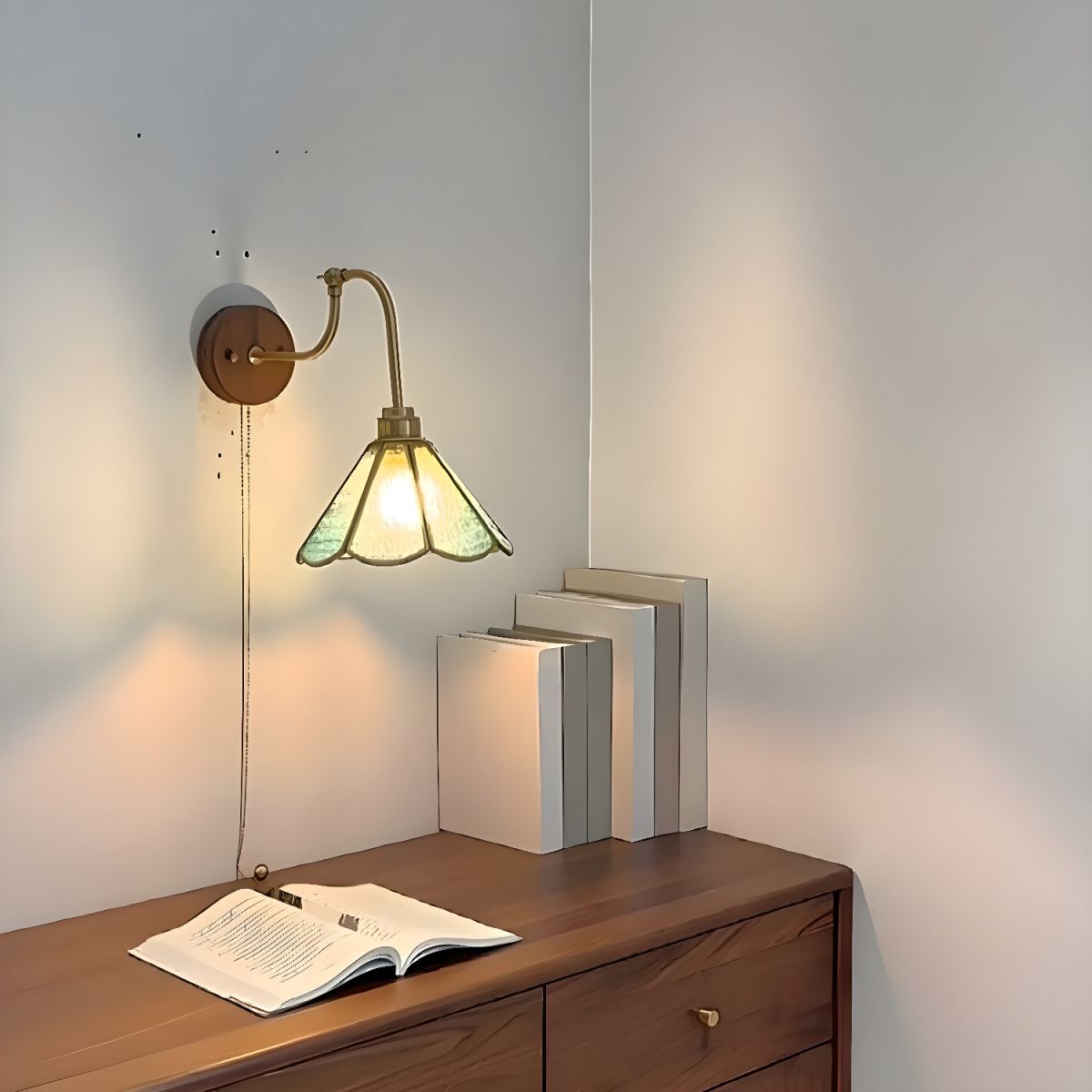 Wall Light With Vintage Brass Glass Shade