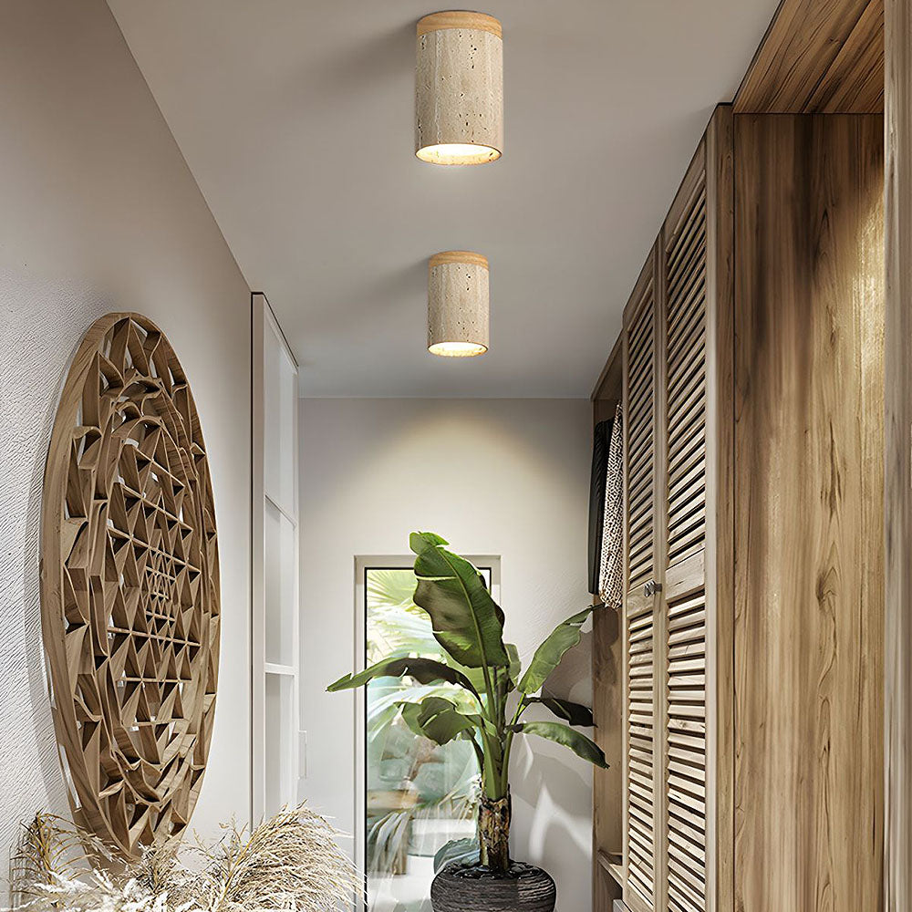 Ceiling Light Wood Cylinder Flush Mount Fixture