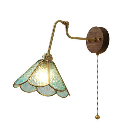 Wall Light With Vintage Brass Glass Shade