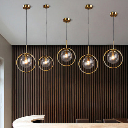Glass Pendant Light with Gold Frame Finish