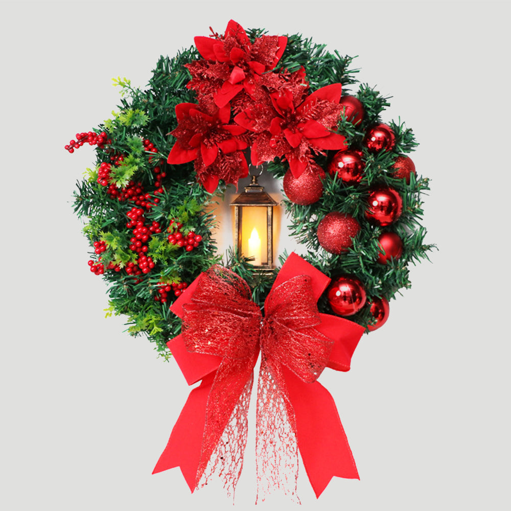 Christmas Wreath with LED Lights and Bow