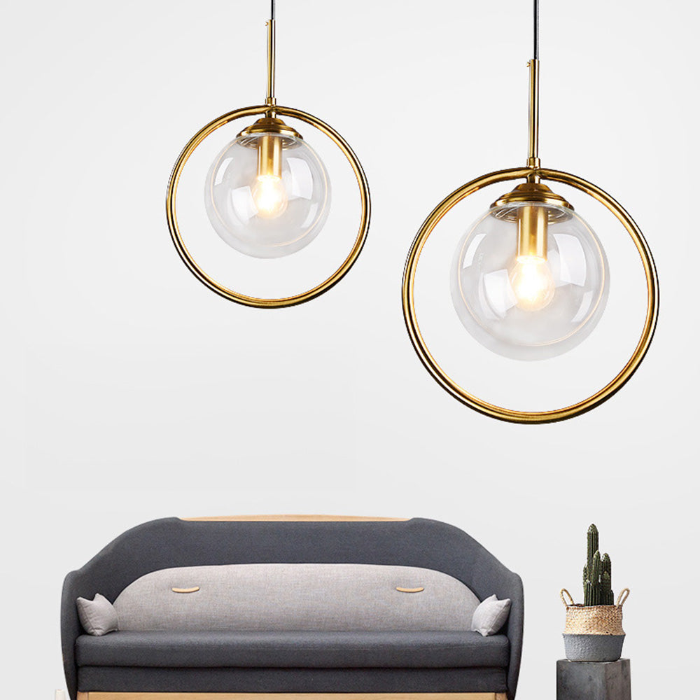 Glass Pendant Light with Gold Frame Finish