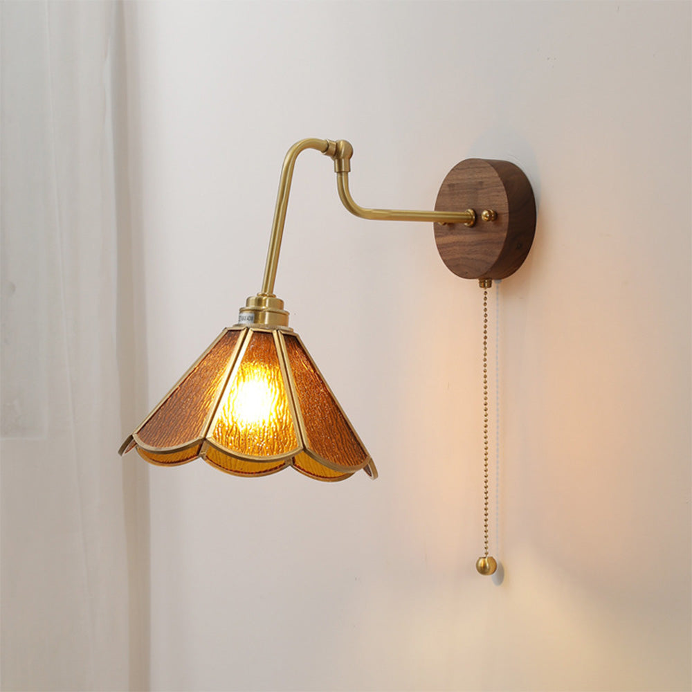 Wall Light With Vintage Brass Glass Shade