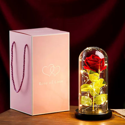 Eternal Rose in Glass Dome with LED Light – Artificial Silk Rose Gift for Her – Perfect for Special Occasions