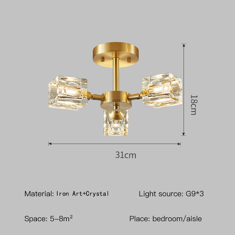 Crystal Ceiling Light with Gold Semi Flush Mount