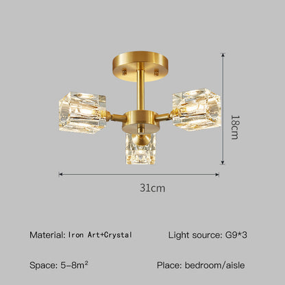 Crystal Ceiling Light with Gold Semi Flush Mount
