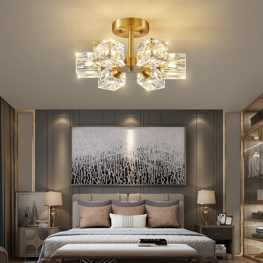 Crystal Ceiling Light with Gold Semi Flush Mount