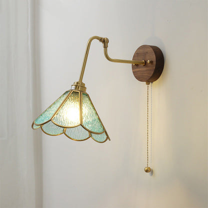 Wall Light With Vintage Brass Glass Shade
