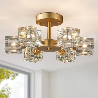 Crystal Ceiling Light with Gold Semi Flush Mount
