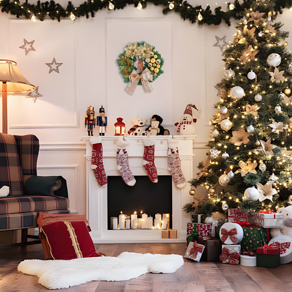 Christmas Wreath with Nativity and LED Lights