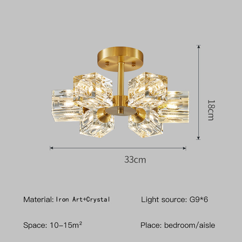 Crystal Ceiling Light with Gold Semi Flush Mount
