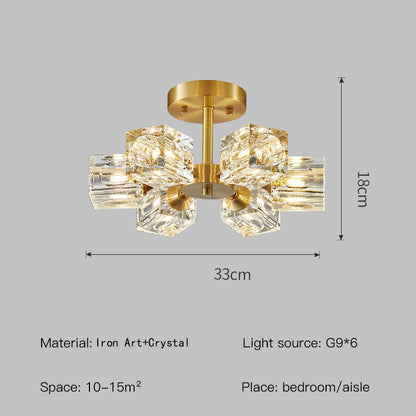 Crystal Ceiling Light with Gold Semi Flush Mount
