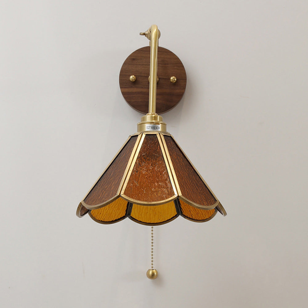 Wall Light With Vintage Brass Glass Shade