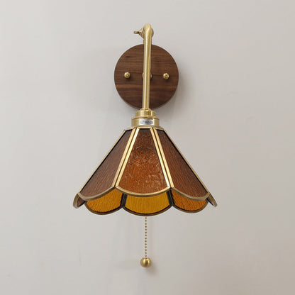 Wall Light With Vintage Brass Glass Shade