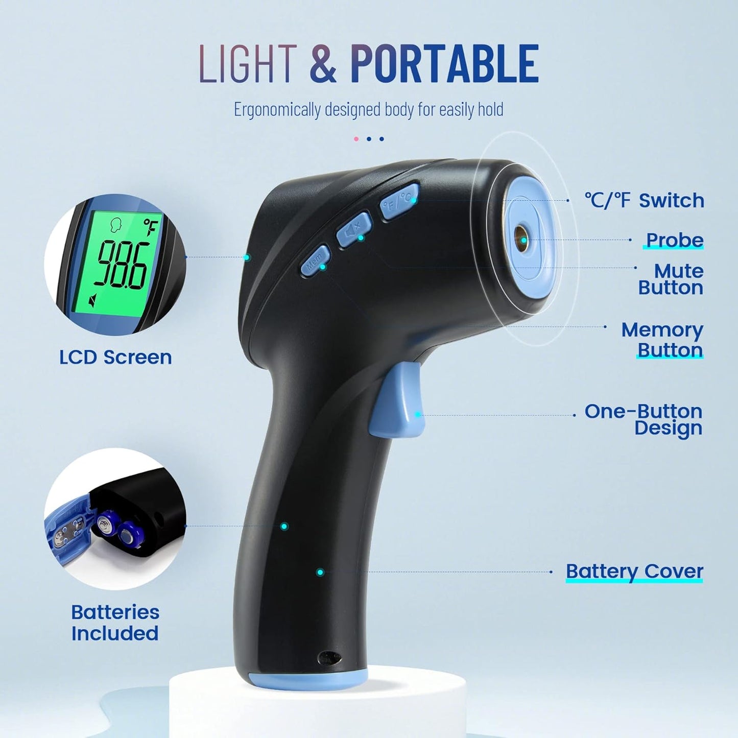 ThermaVue™ No-Contact Infrared Thermometer – Digital Temperature Reader with Fever Alert