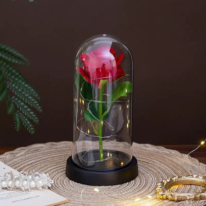 Eternal Rose in Glass Dome with LED Light – Artificial Silk Rose Gift for Her – Perfect for Special Occasions