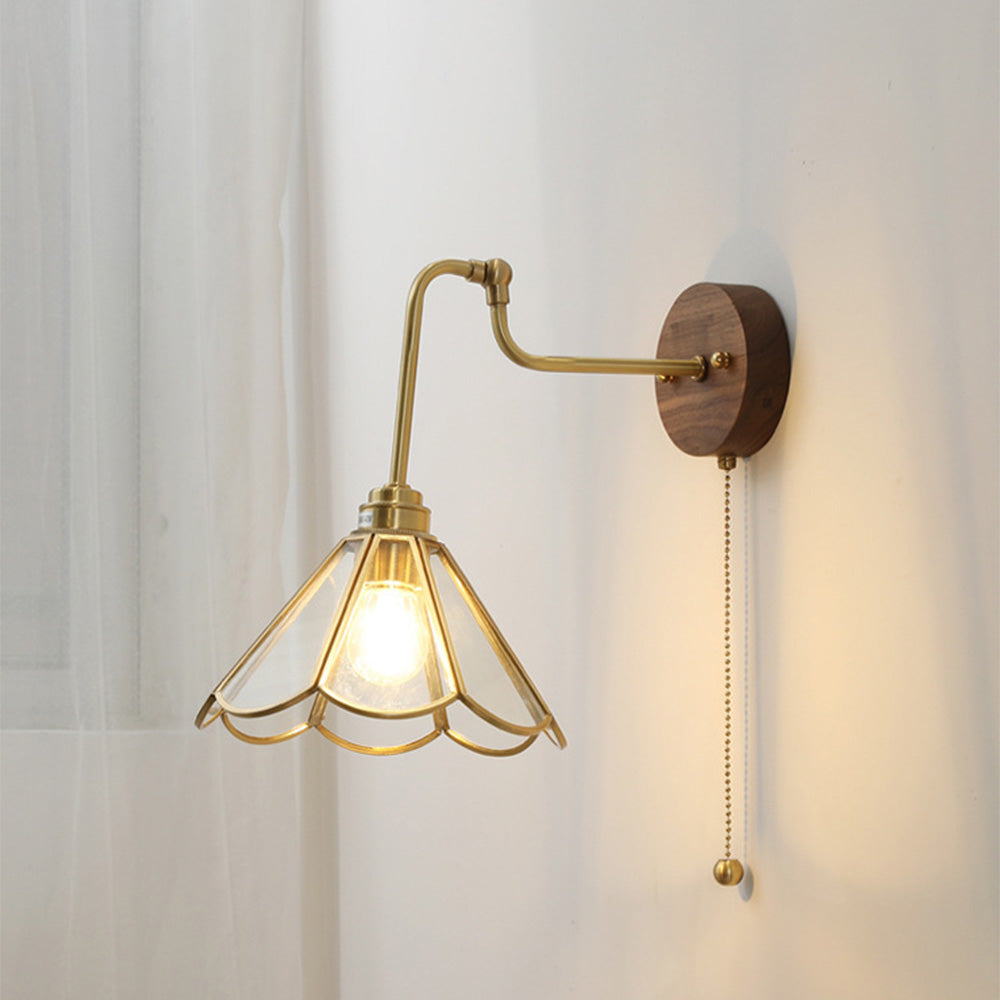 Wall Light With Vintage Brass Glass Shade