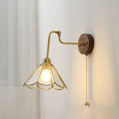 Wall Light With Vintage Brass Glass Shade