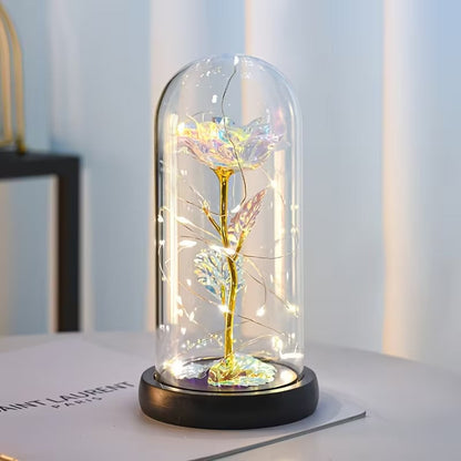 Galaxy Glass Rose with LED Light – Foil Flower Gift for Her - Perfect for Special Occasions