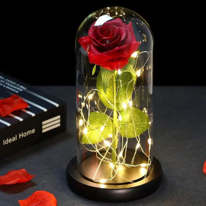 Eternal Rose in Glass Dome with LED Light – Artificial Silk Rose Gift for Her – Perfect for Special Occasions