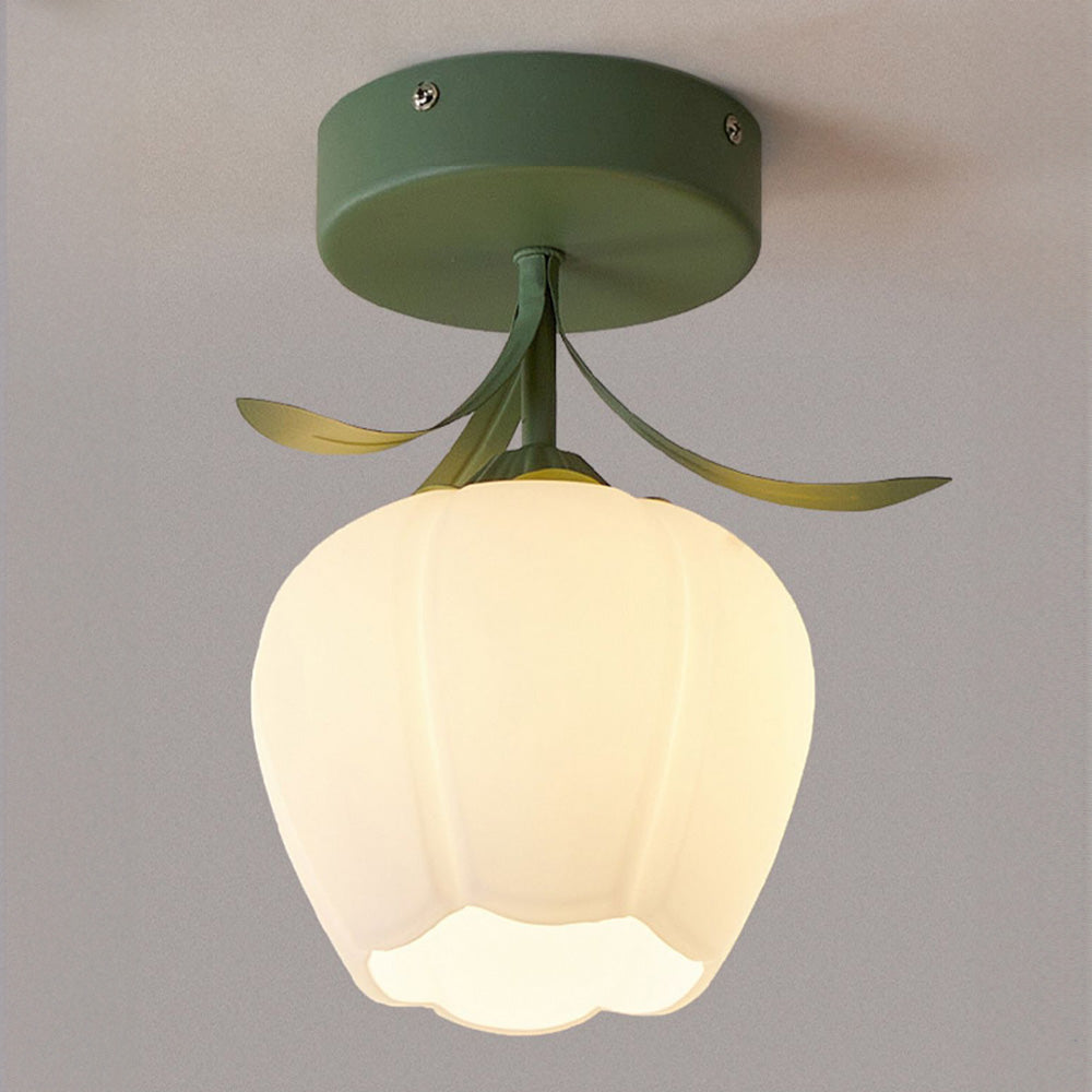 Ceiling Light with Floral Glass Shade Design