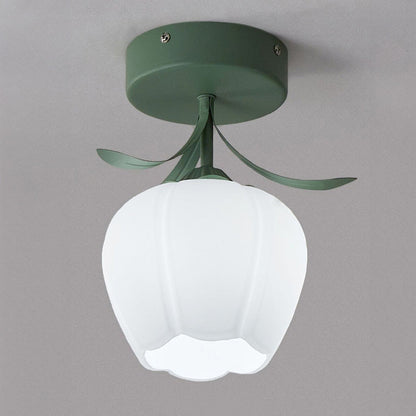 Ceiling Light with Floral Glass Shade Design