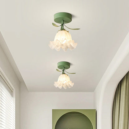 Ceiling Light with Floral Glass Shade Design
