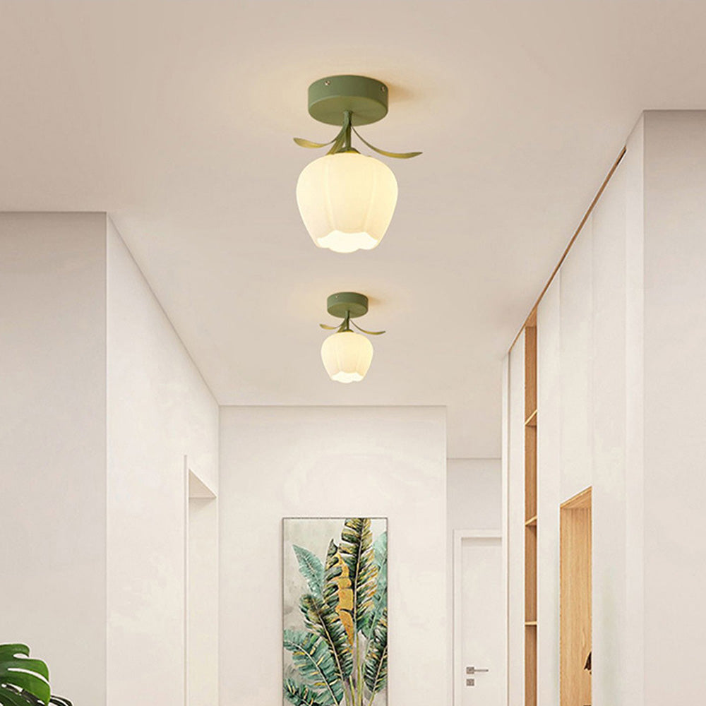 Ceiling Light with Floral Glass Shade Design