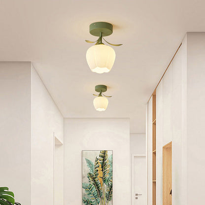 Ceiling Light with Floral Glass Shade Design
