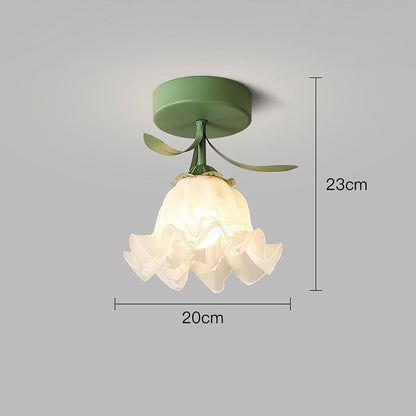 Ceiling Light with Floral Glass Shade Design
