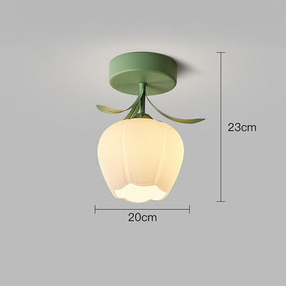 Ceiling Light with Floral Glass Shade Design
