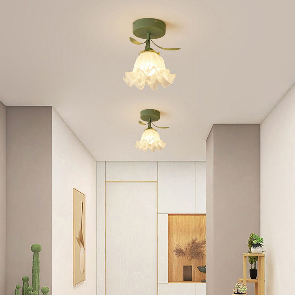 Ceiling Light with Floral Glass Shade Design