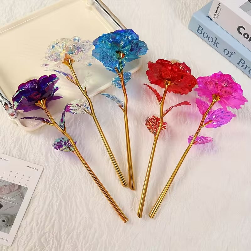 10pcs Galaxy Rose Gold Foil Roses – Artificial Crystal Flowers Romantic Gift for Her