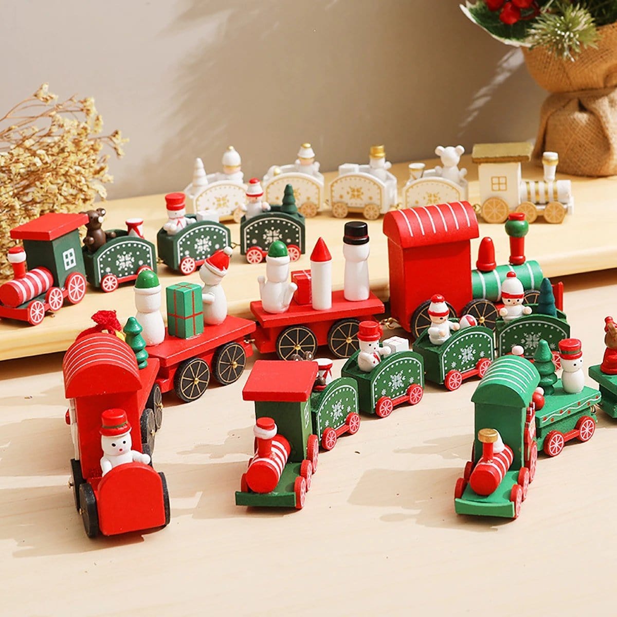 Christmas Wooden Train Decoration Ornament Set
