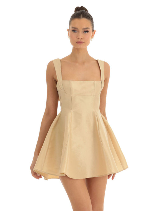 Ella's Backless Square Neck Bow Mini Prom Dress