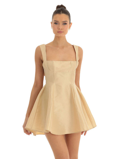 Ella's Backless Square Neck Bow Mini Prom Dress