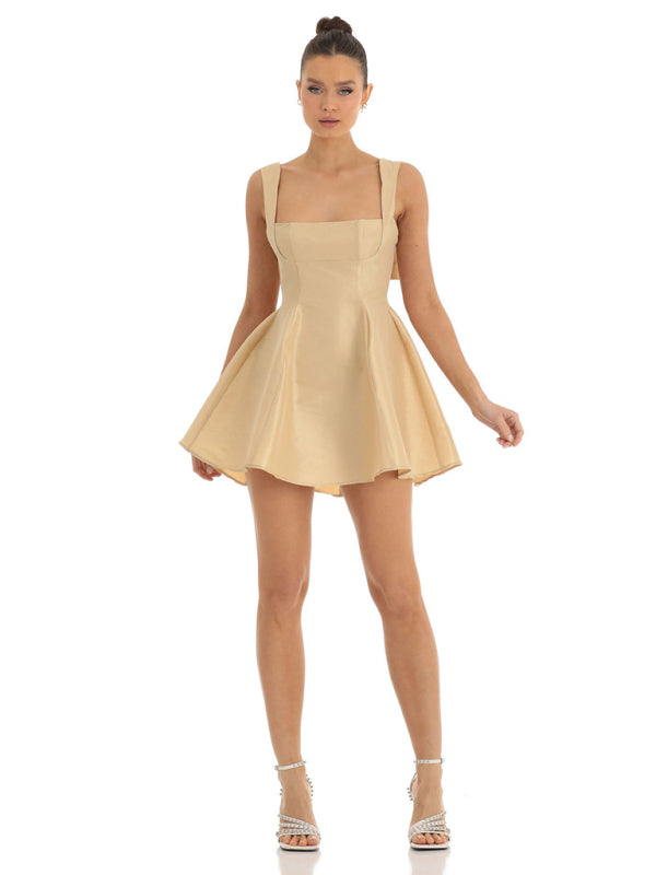 Ella's Backless Square Neck Bow Mini Prom Dress
