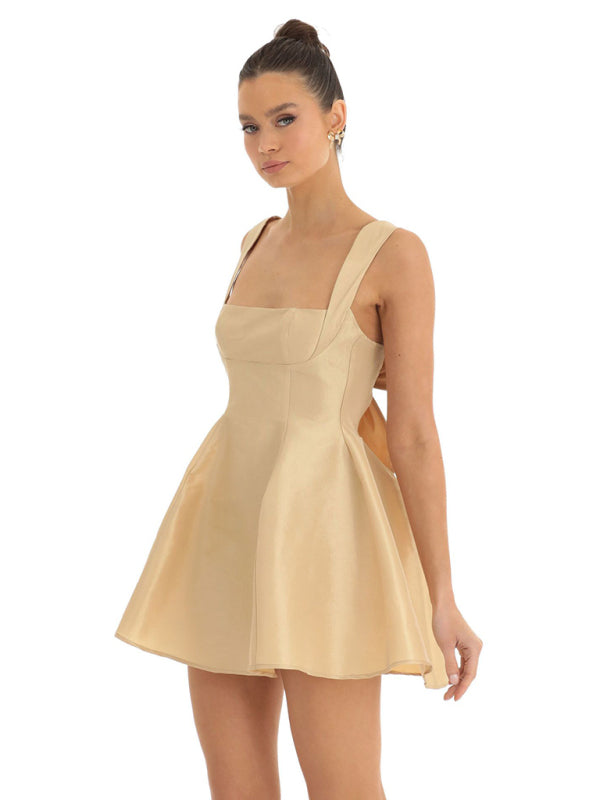 Ella's Backless Square Neck Bow Mini Prom Dress