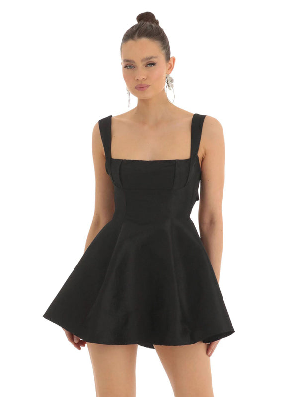 Ella's Backless Square Neck Bow Mini Prom Dress