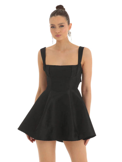 Ella's Backless Square Neck Bow Mini Prom Dress