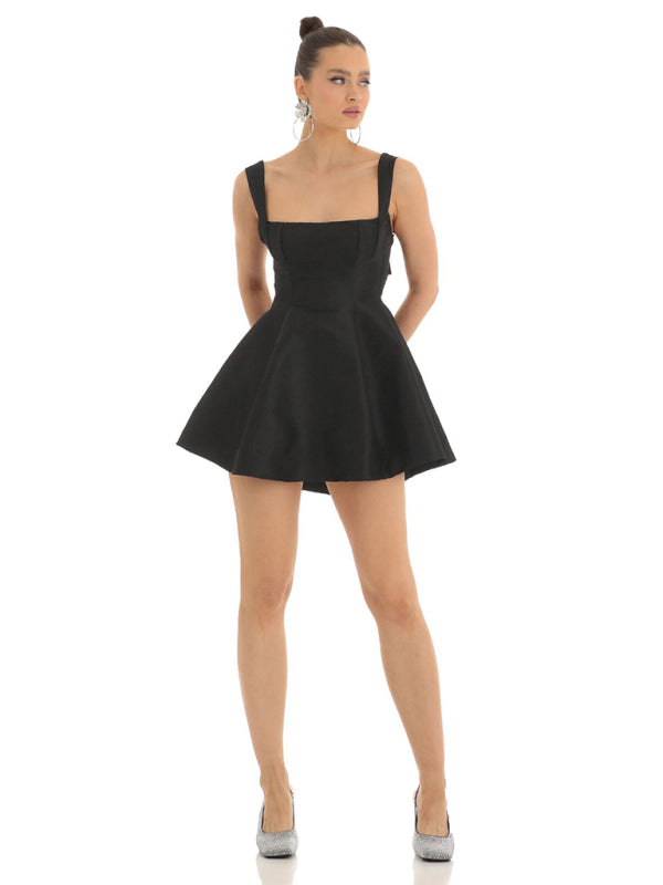 Ella's Backless Square Neck Bow Mini Prom Dress